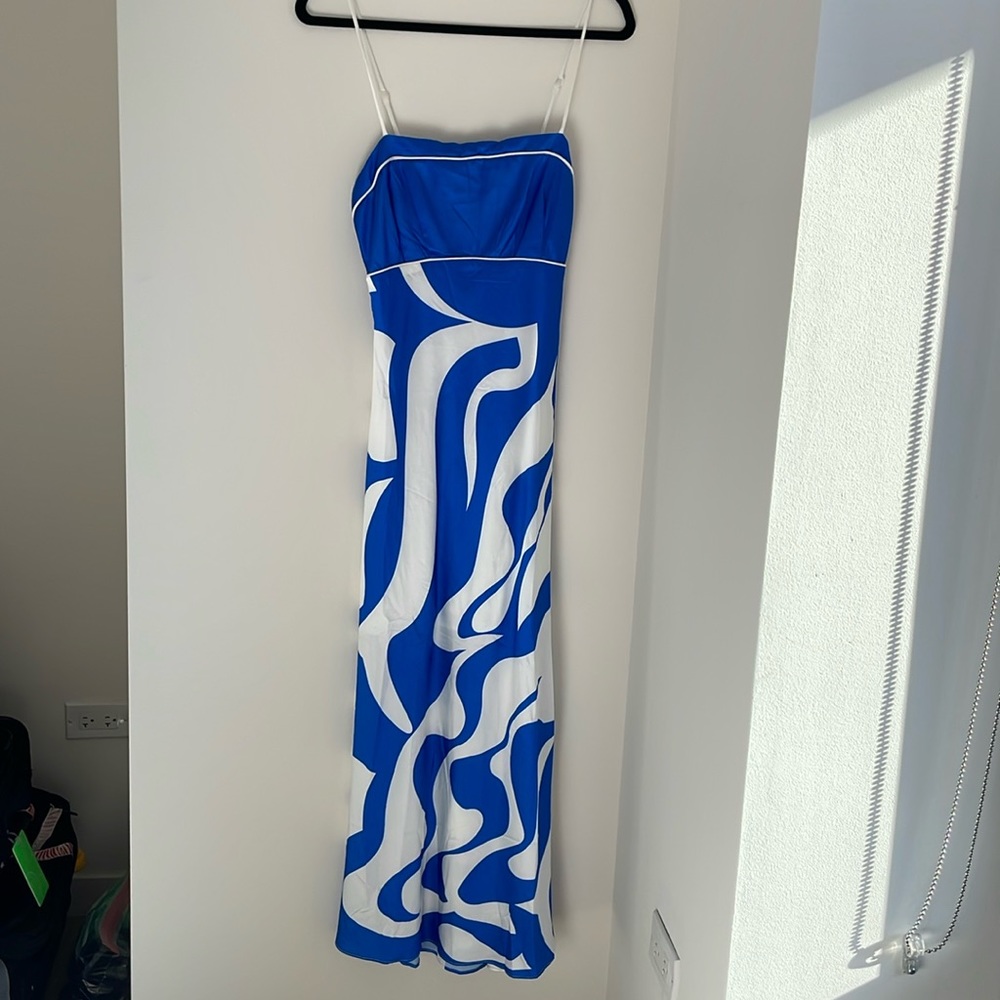 All about May satin blue and white maxi dress- great for a vacation!